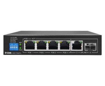 D-Link 250M 6-Port 1000Mbps Switch 4 PoE Ports,2 Uplink Ports DGS-F1006P-E