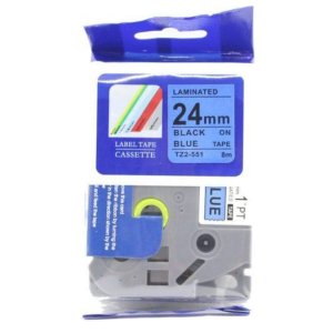 Brother TZe-551 24mm x 8m Black on Blue Label Tape