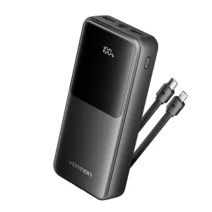 Vention 20000mAh Power Bank Micro-USB USB-C USB-A 22.5W with Built-in USB-C & Lightning Cables FHPB0