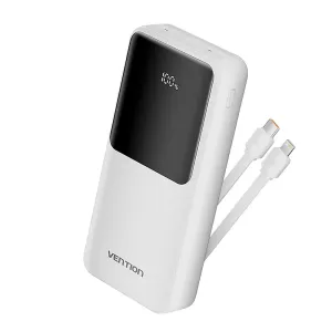 Vention 20000mAh Power Bank Micro-USB USB-C USB-A 22.5W with Built-in USB-C & Lightning Cables FHPB0